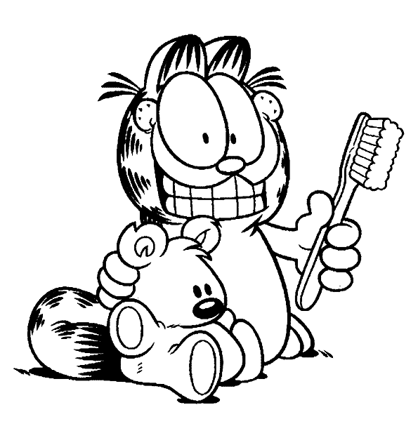 mug taart Afleiden Kleurplaat Garfield en tandenborstel