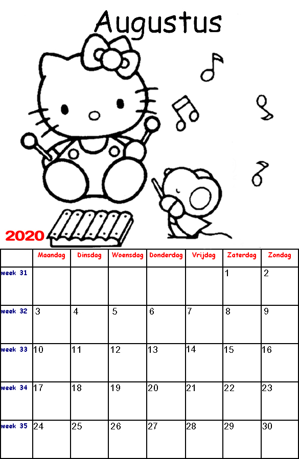 hellokitty Kalender kleurplaten